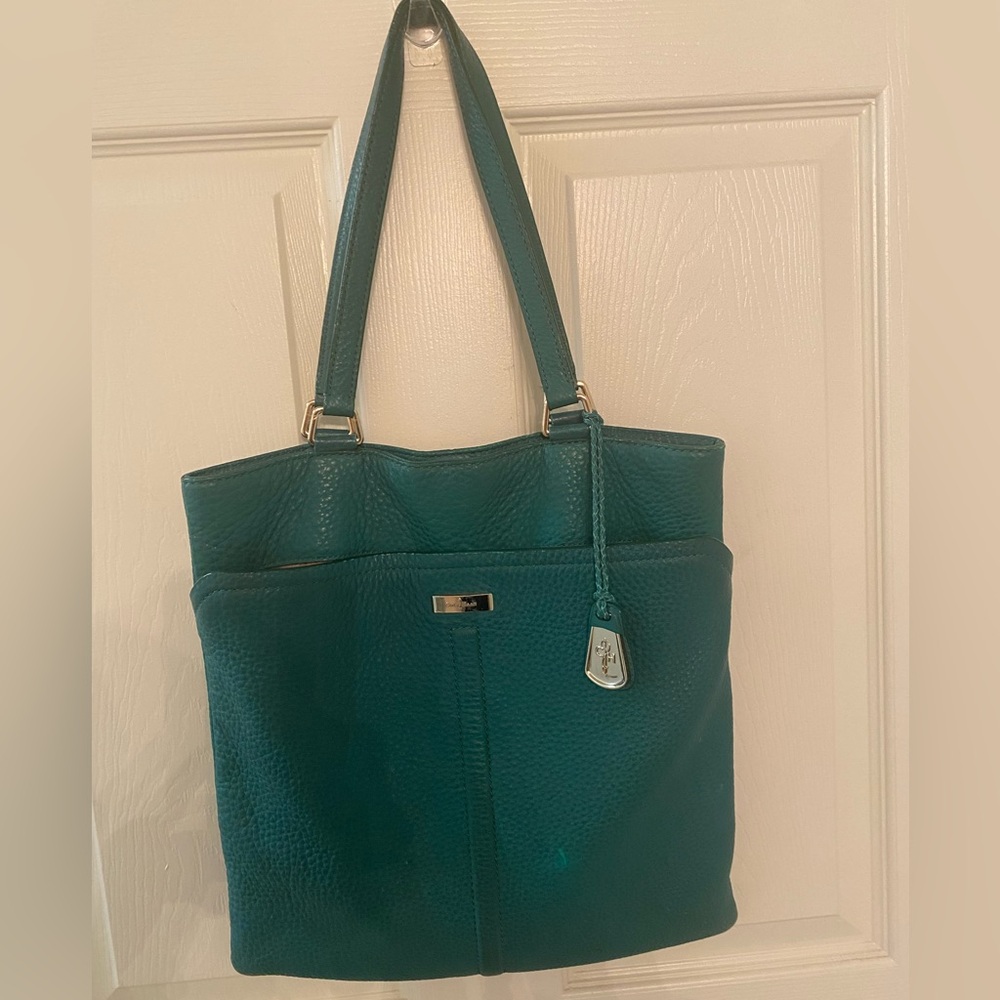 Cole Haan Emerald Green Soft Pebble Grain Leather Tote, Shoulder Bag